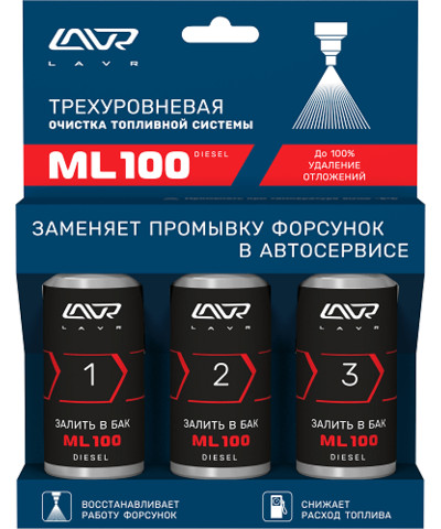 Трехуровневый очиститель топливной системы ML100, diesel. Ln2138, 3*120мл